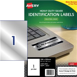 Label Avery L6013 Durable Heavy Duty Laser 1sht Silver 210 X 298