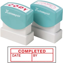 X-Stamper 1542 Completed/Date/By Red Self Inking Stamp