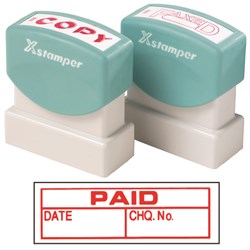 X-Stamper 1533 Paid/Date/Chq No. Red Self Inking Stamp