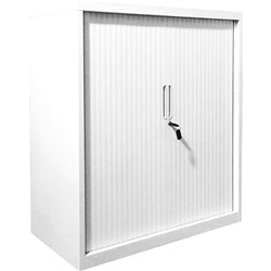 Steelco Tambour Door White Satin 1015x900x463mm 2 Shelf Cabinet