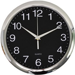 Italplast 30cm Chrome Trim/Black Face Wall Clock
