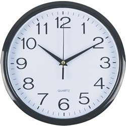 Italplast 30cm Black Trim/White Face Plastic Wall Clock