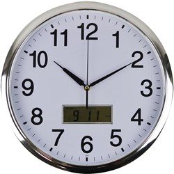 Italplast 36cm LCD Chrome Trim/White Face Wall Clock