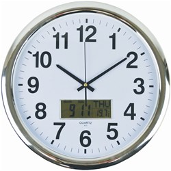 Italplast 43cm LCD/Thermometer Chrome Trim/White Face Wall Clock