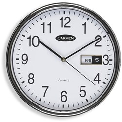 Clock Carven Wall 285mm Silver Rim With Date