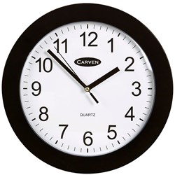 Carven Wall Clock 250Mm Plastic Frame Black