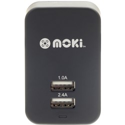 Moki Dual Usb Charger (Car Or Wall) Wall Charger Black