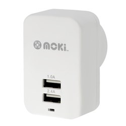 Moki Dual Usb Charger (Car Or Wall) Wall Charger White