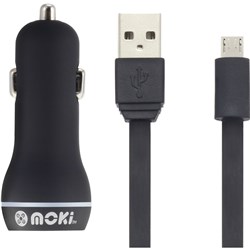 Moki Micro Usb Cable/Charger Cable With Car Charger Black