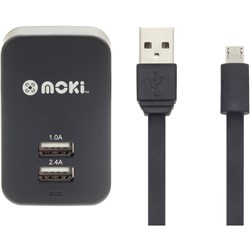 Moki Micro Usb Cable/Charger Cable With Wall Charger Black