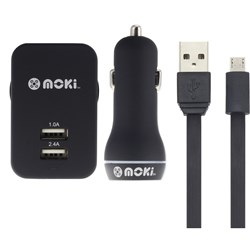 Moki Micro Usb Cable/Charger Microusb Syncharge Cable & Car And Wall Charge