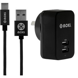 Moki Type C Cable/Charger Wall Charger Gun Metal