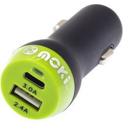 Moki Car & Wall + Type-C & Usb Chargers (Type-C + Usb) 3.0 Rapidcharge Blac