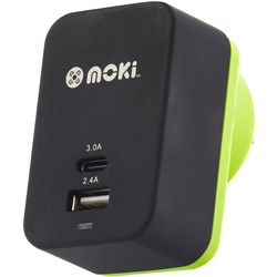 Moki Car & Wall + Type-C & Usb Chargers (Type-C + Usb) 3.0 Rapidcharge Black