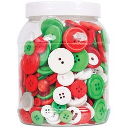 Zart Buttons Bright Christmas Colours Approximately 1400 Pieces Jar 600gm