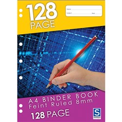 8mm Ruled A4 128 Page 7 Hole Punched Binder Exercise Book