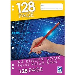 8mm Ruled A4 128 Page 7 Hole Punched Binder Exercise Book