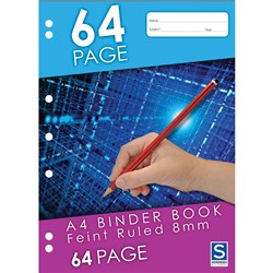 A4 64 Page 8mm Ruled 7 Hole Punched Binder Exercise Book