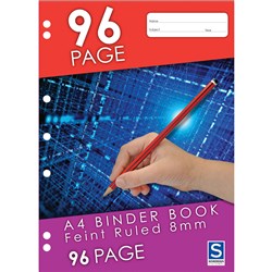 A4 96 Page 8mm Ruled 7 Hole Punched Binder Exercise Book