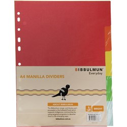 Bibbulmun A4 5 Tab Bright Multi-Coloured Board Dividers