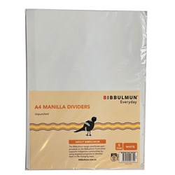 Bibbulmun A4 5 Tab White Unpunched Board Dividers