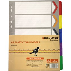 Bibbulmun A4 Fluro 5 Tab Reinforced Board Dividers