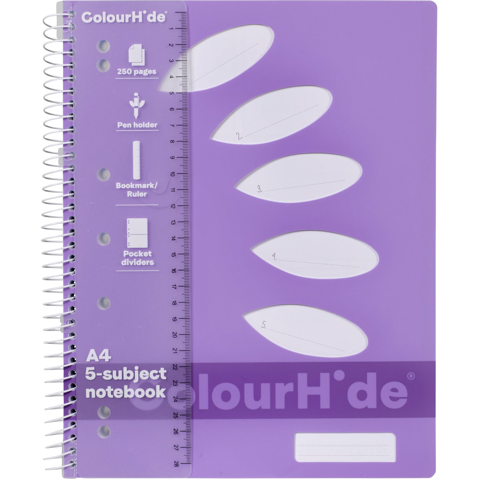 Subject books Colourhide Purple A4 250 Page 5 Subject Spiral Notebook