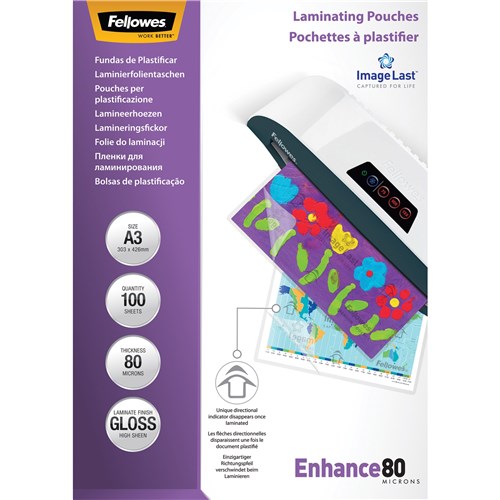Laminator Pouches & Carriers Fellowes Laminating Pouches A3 80 Micron